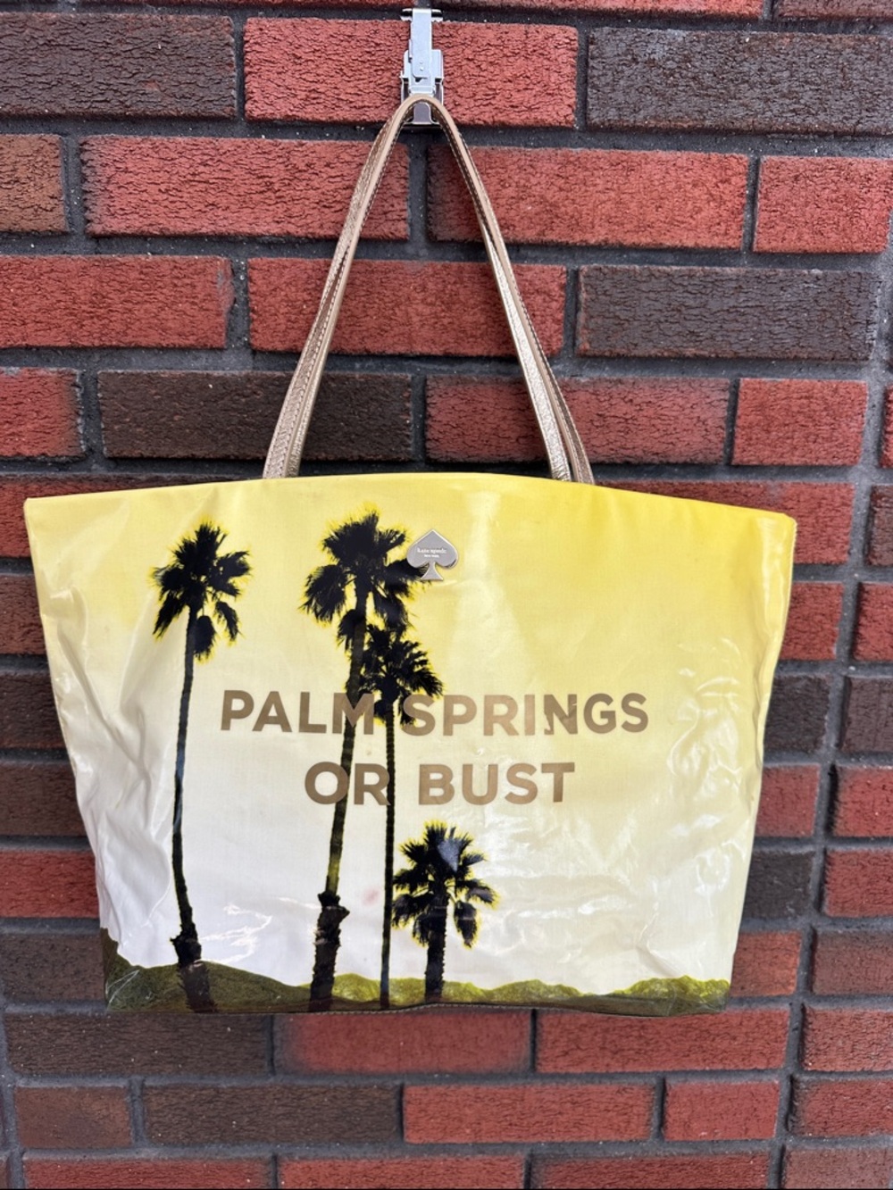 kate spade Yellow Palm Tree Print Tote with Tan Straps
